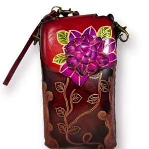 Genuine Leather Handmade Crossbody Phone Bag Butterfly